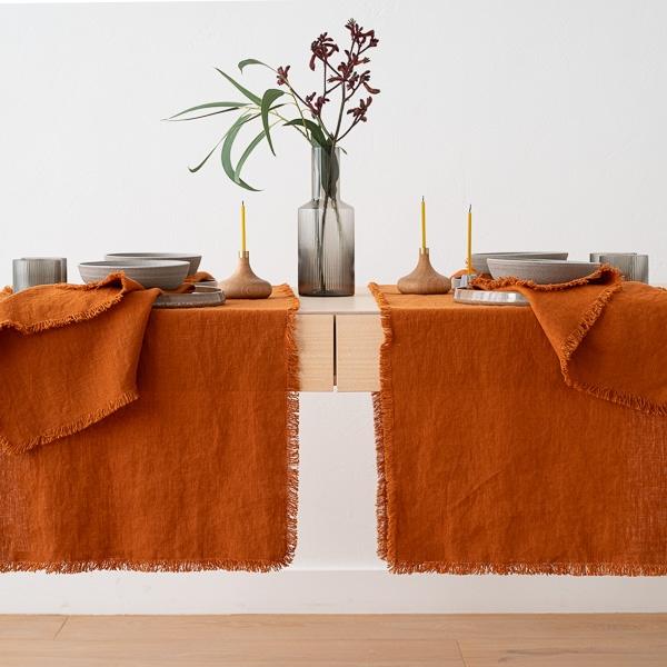 Linenme Linen Runner Cinnamon Terra Fringe