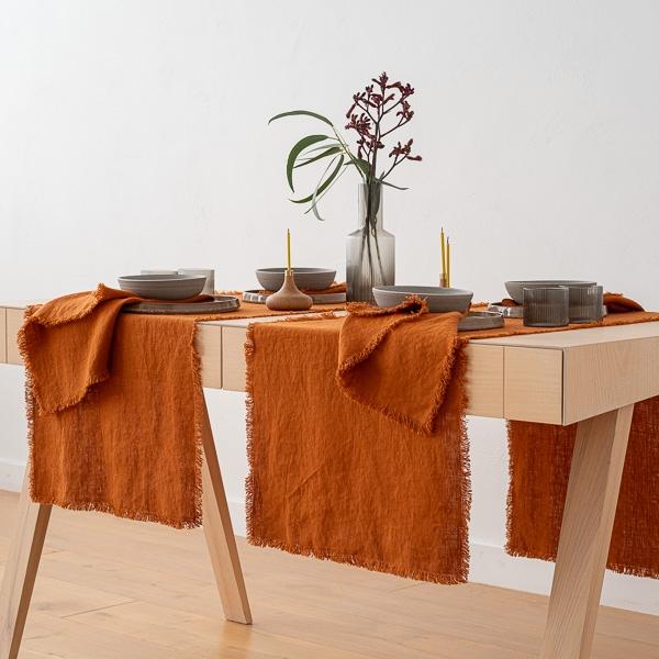 Linenme Linen Runner Cinnamon Terra Fringe