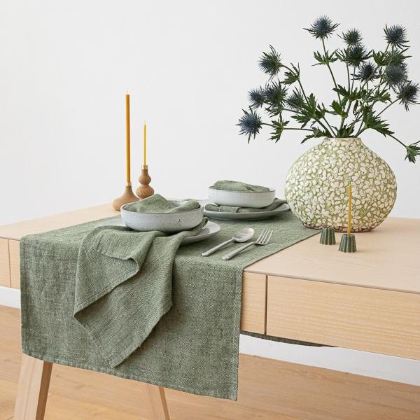 Linenme Linen Runner Forest Green Chevron
