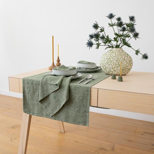 Linenme Linen Runner Forest Green Chevron