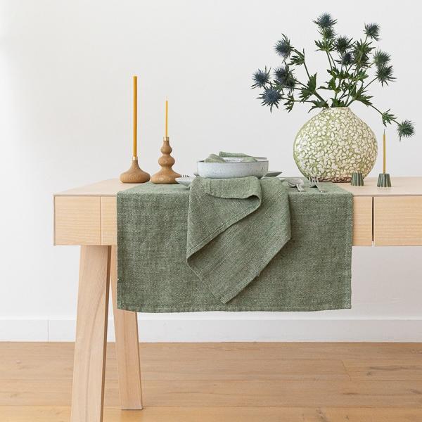 linenme Linen Runner Forest Green Chevron
