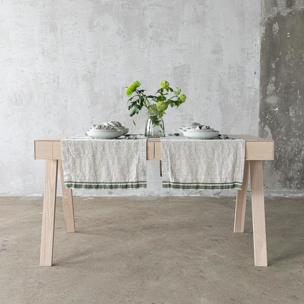 Linenme Linen Runner Forest Green Natural Provence