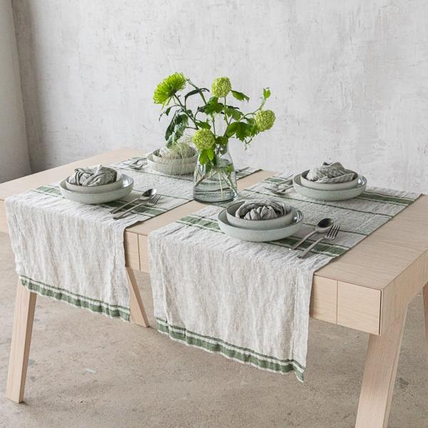Linenme Linen Runner Forest Green Natural Provence