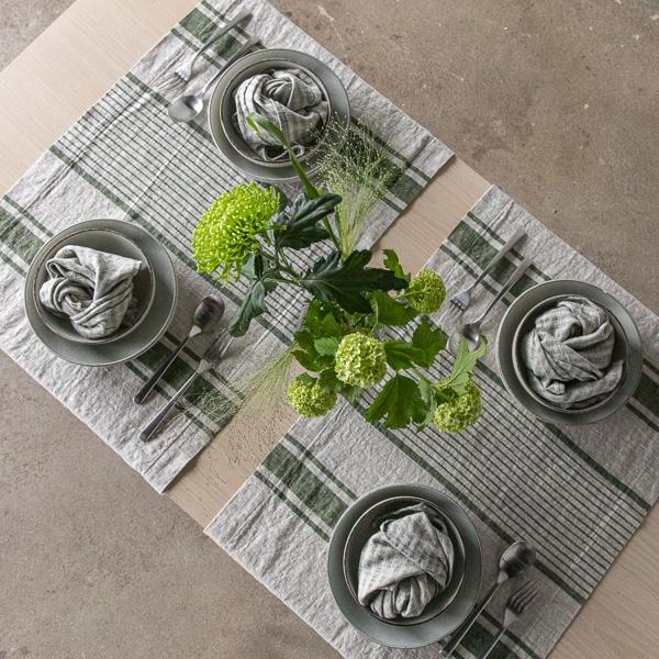 Linenme Linen Runner Forest Green Natural Provence