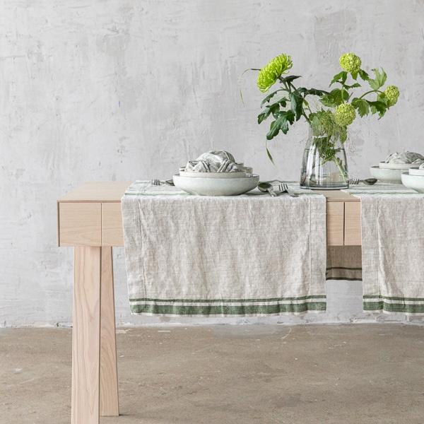 linenme Linen Runner Forest Green Natural Provence