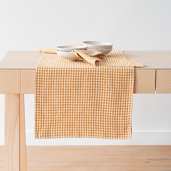 linenme Linen Runner Gold Small Gingham