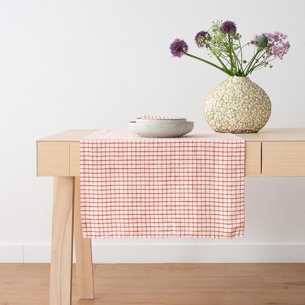 linenme Linen Runner Graphic Check Off White Red