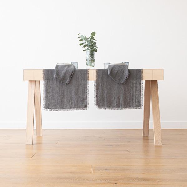 Linenme Linen Runner Graphite Terra Fringe