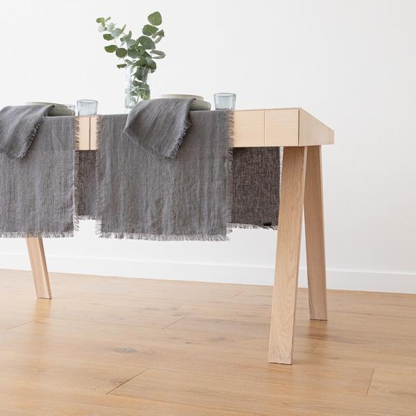 Linenme Linen Runner Graphite Terra Fringe