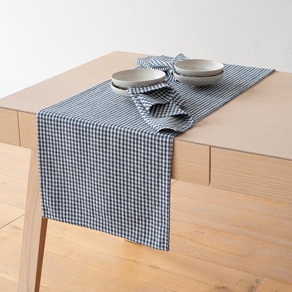 Linenme Linen Runner Indigo Small Gingham