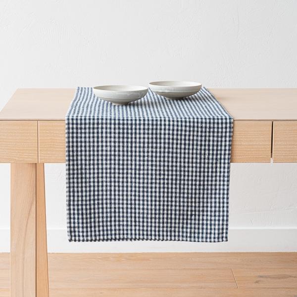 Linenme Linen Runner Indigo Small Gingham