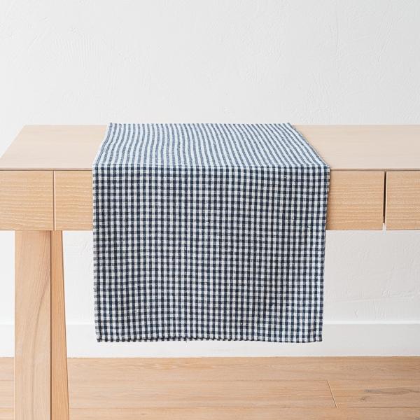 Linenme Linen Runner Indigo Small Gingham