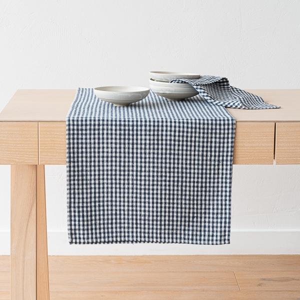 linenme Linen Runner Indigo Small Gingham