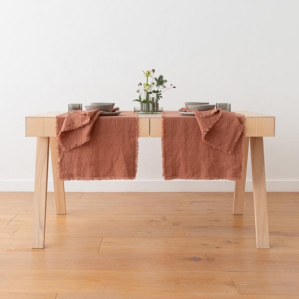 Linenme Linen Runner Mocha Terra Fringe
