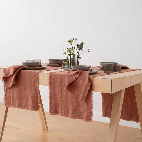 Linenme Linen Runner Mocha Terra Fringe