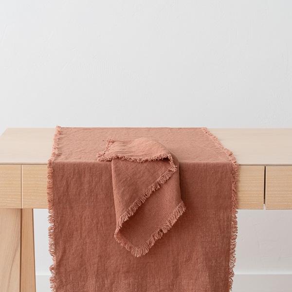 Linenme Linen Runner Mocha Terra Fringe