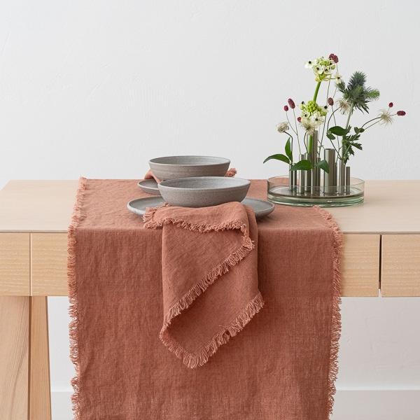linenme Linen Runner Mocha Terra Fringe