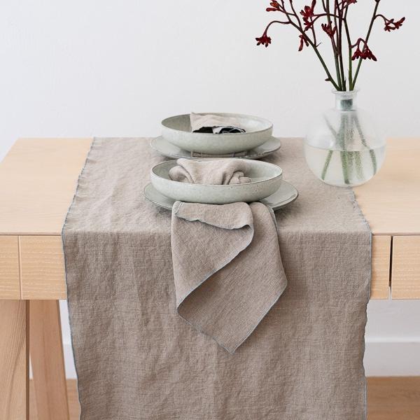 Linenme Linen Runner Natural Stone Blue Venezia