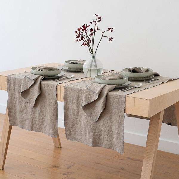 Linenme Linen Runner Natural Stone Blue Venezia