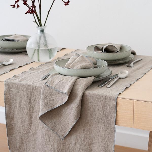 Linenme Linen Runner Natural Stone Blue Venezia