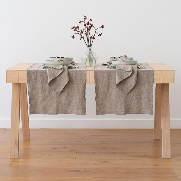 linenme Linen Runner Natural Stone Blue Venezia