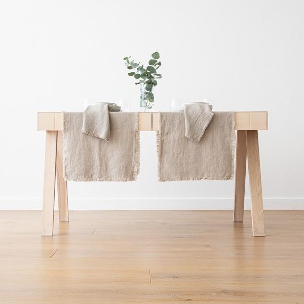 Linenme Linen Runner Natural Terra Fringe