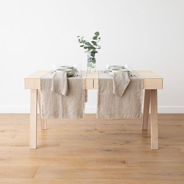 Linenme Linen Runner Natural Terra Fringe