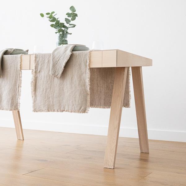 Linenme Linen Runner Natural Terra Fringe
