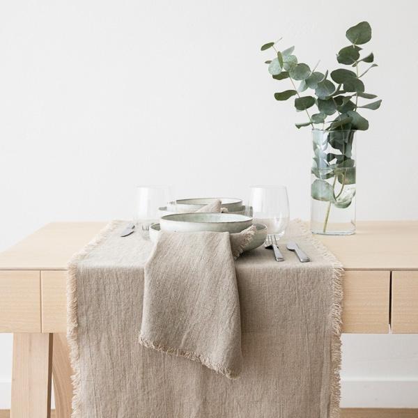 linenme Linen Runner Natural Terra Fringe