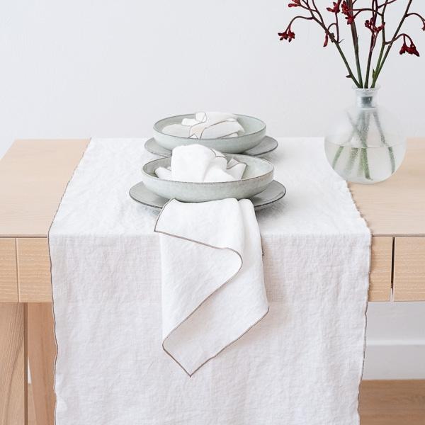 Linenme Linen Runner Optical White Natural Venezia