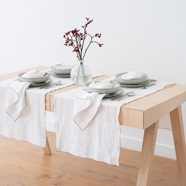 Linenme Linen Runner Optical White Natural Venezia
