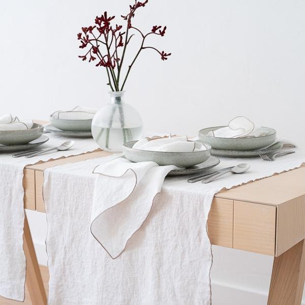 Linenme Linen Runner Optical White Natural Venezia