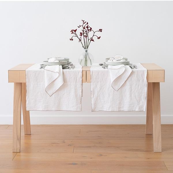 linenme Linen Runner Optical White Natural Venezia