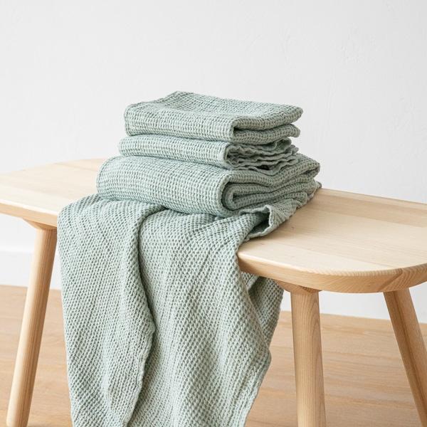 Linenme Linen Sea Foam Bath Towels Set Waffle Big