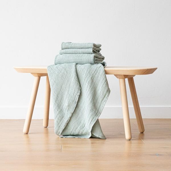 Linenme Linen Sea Foam Bath Towels Set Waffle Big