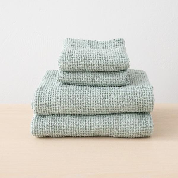 linenme Linen Sea Foam Bath Towels Set Waffle Big