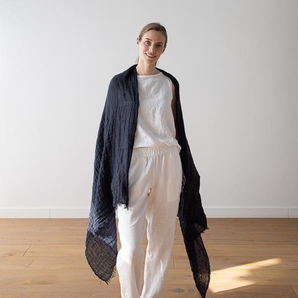 Linenme Linen Shawl Anthracite Garza Fringe
