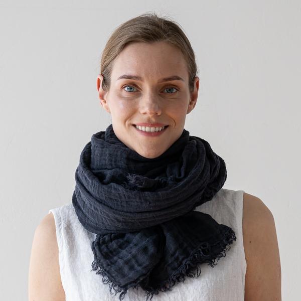 Linenme Linen Shawl Anthracite Garza Fringe