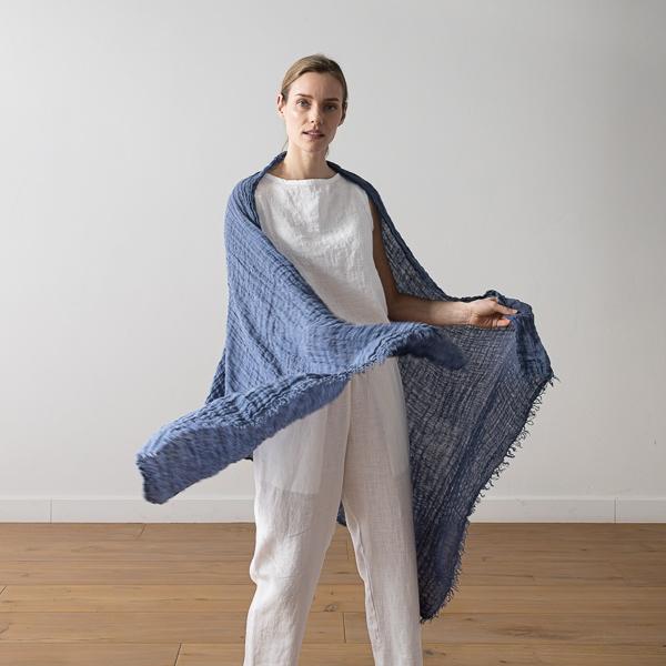 Linenme Linen Shawl French Blue Garza Fringe