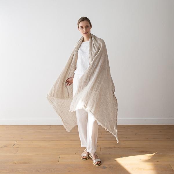 Linenme Linen Shawl Natural Garza Fringe