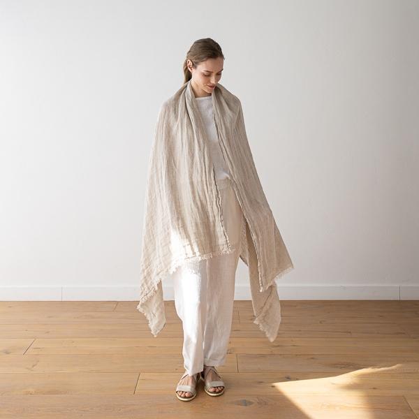 Linenme Linen Shawl Natural Garza Fringe
