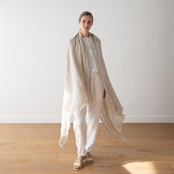 Linenme Linen Shawl Natural Garza Fringe