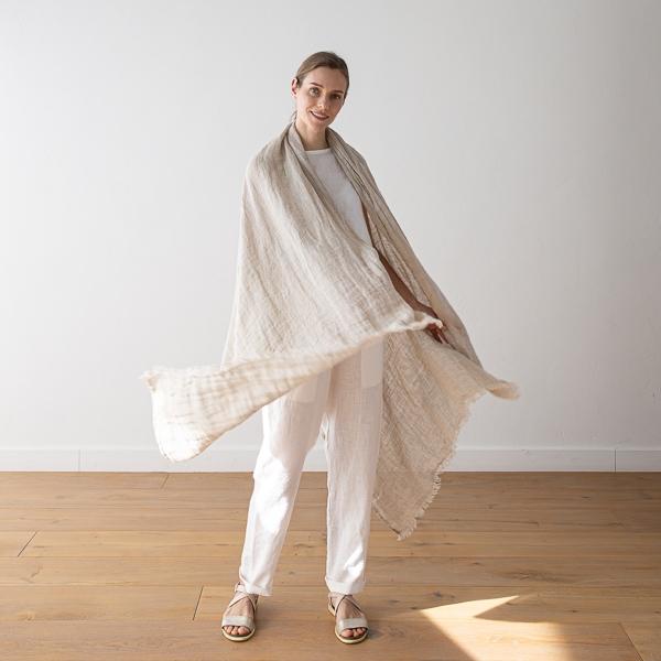 linenme Linen Shawl Natural Garza Fringe