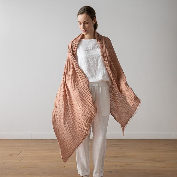 Linenme Linen Shawl Vintage Rose Garza Fringe