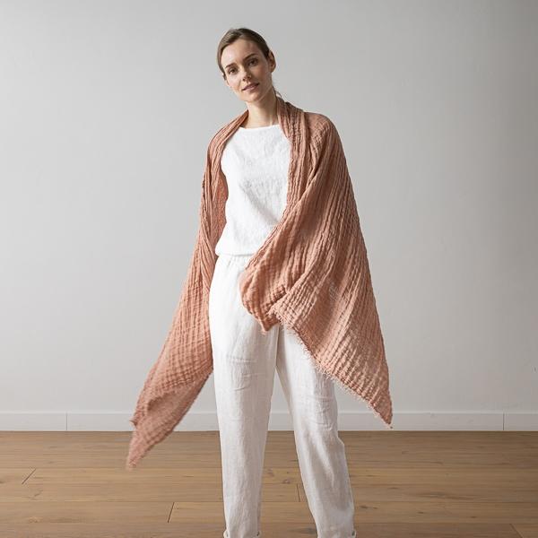 Linenme Linen Shawl Vintage Rose Garza Fringe