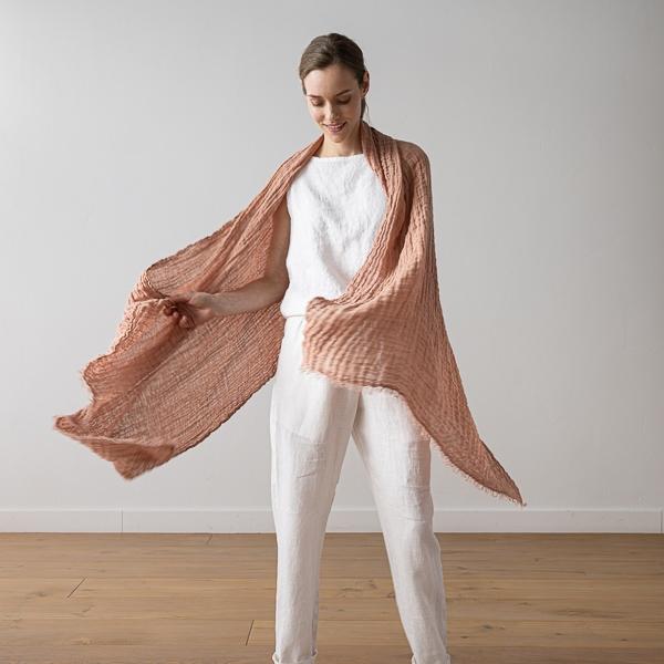 Linenme Linen Shawl Vintage Rose Garza Fringe