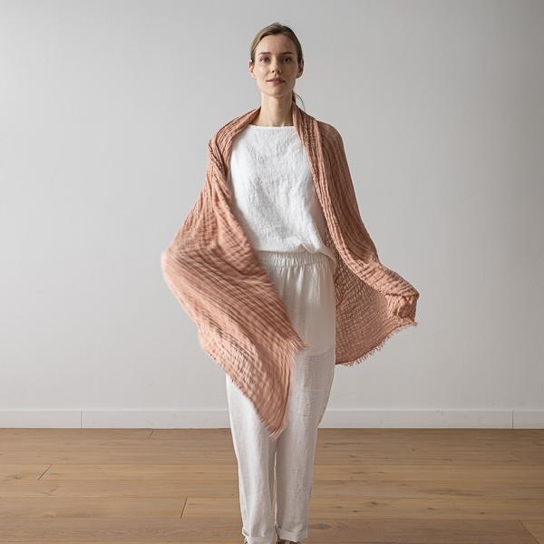 linenme Linen Shawl Vintage Rose Garza Fringe