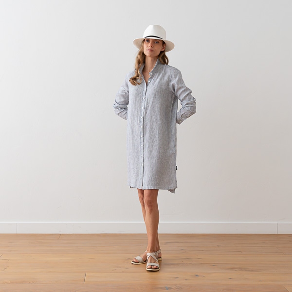 Linenme Linen Shirt Dress Navy Stripe Paulette