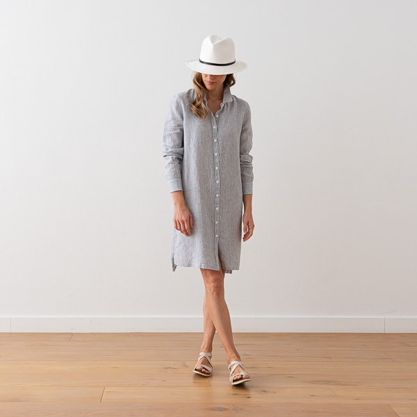 Linenme Linen Shirt Dress Navy Stripe Paulette
