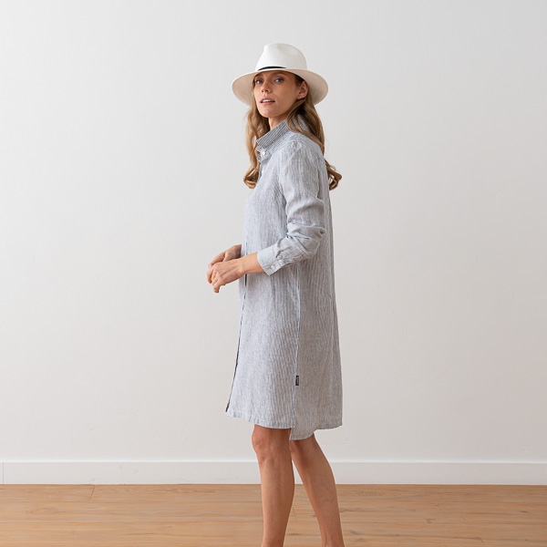Linenme Linen Shirt Dress Navy Stripe Paulette